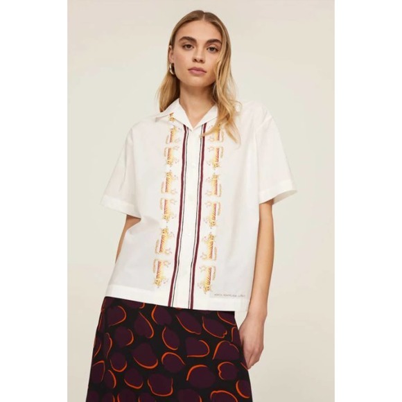 Marni Tops - Marni x Maria Magdalena Suarez 2022 Naif Tiger White Short Sleeve Shirt Size 42
